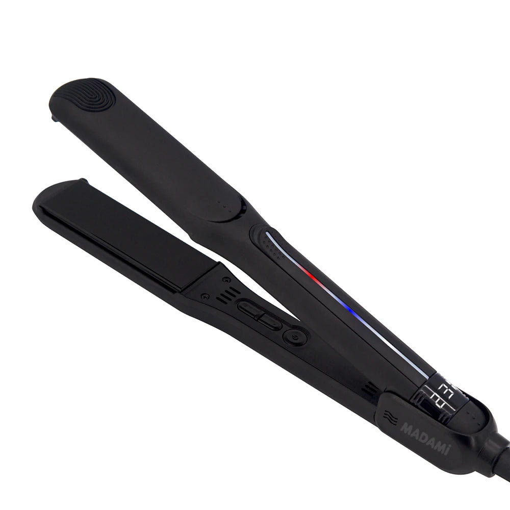 Black professional infrared hair straightener and curler tool.