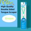 Racloir à langue en silicone vert emballé dans un tube en plastique transparent pour l'hygiène buccale.