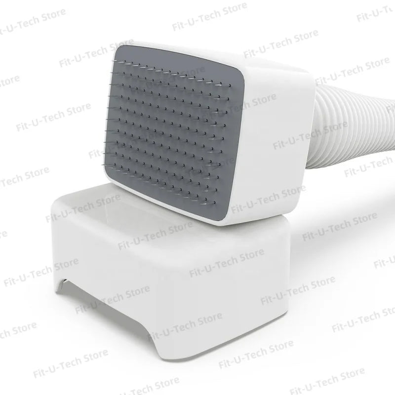 A white adjustable microneedling derma stamp device with a gray head and a cylindrical roller attachment.