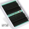 A box containing a set of individual black cluster eyelash extensions for use in beauty services.