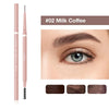 Crayon à eyeliner rose pour sourcils dans la teinte #02 Milk Coffee avec échantillons de couleur.