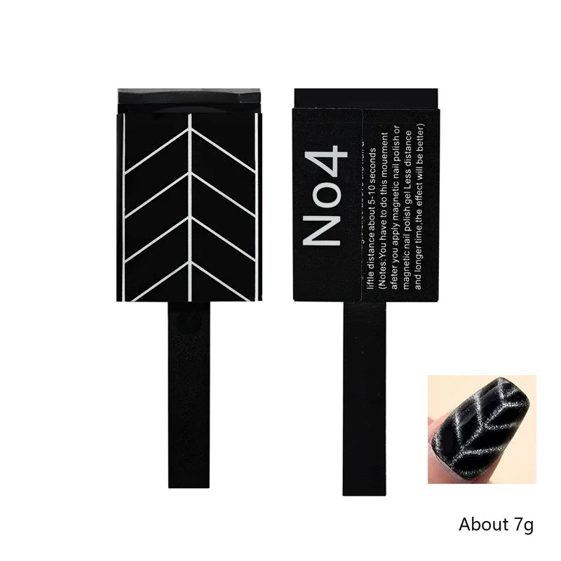 A set of four black cat eye nail magnet wands for 3D nail art