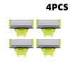 Four replacement electric shaver blades with silver and yellow plastic holders.