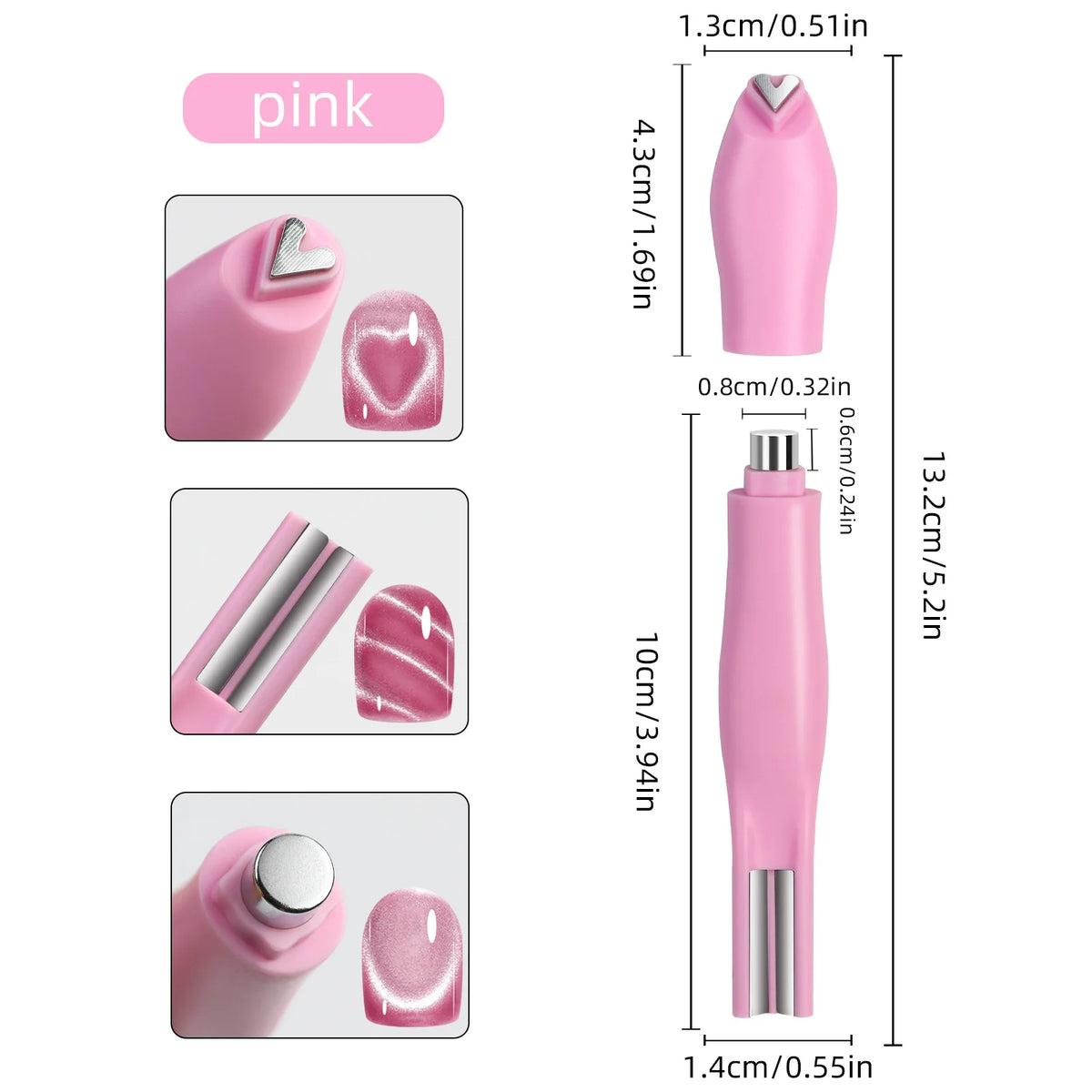 Kit de aimants pour ongles Argyle à œil de chat rose, comprenant diverses formes et outils.