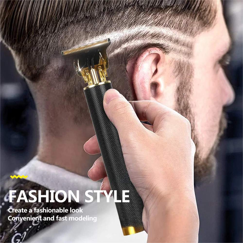 A hand is using a professional cordless electric hair clipper to style a haircut on a person's side.