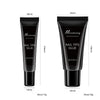 A black tube of nail glue with a black applicator, shown from the side and top view.