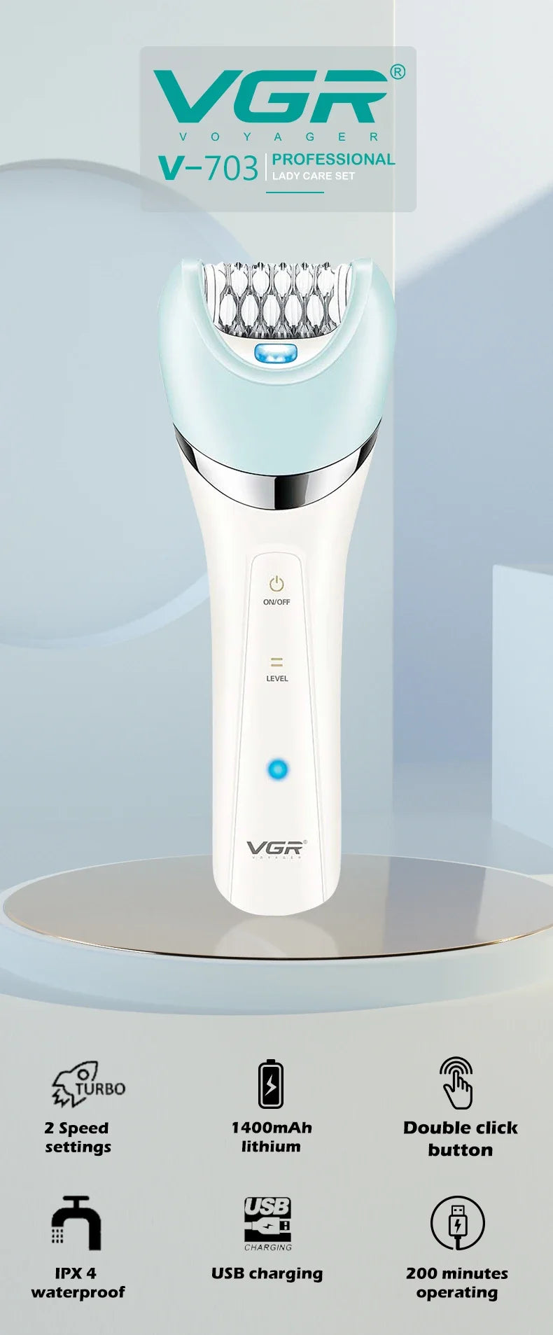 VGR V-703 professional lady care set electric grooming kit in light blue and white