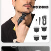 A VGR professional cordless hair trimmer shown with various accessories and components.
