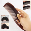 A hand is using a brown self-cleaning comb with scalp massage to style hair, showing before and after results.