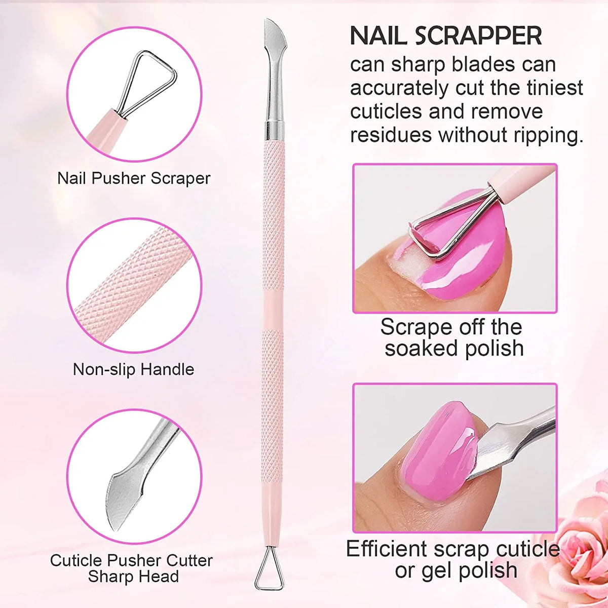 Un ensemble de coupe-ongles et de ciseaux avec une poignée rose pour retirer les cuticules et le vernis.