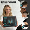A woman holds a VGR Professional electric hair trimmer box, demonstrating gift box packaging and various haircut styles.