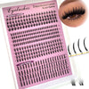 A pink plastic tray displaying various styles of bottom lashes and lash spikes for DIY extensions.