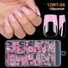 Une main montre des pointes de ongles en acrylique roses et une boîte de 12 pointes d'ongles blanches et roses.