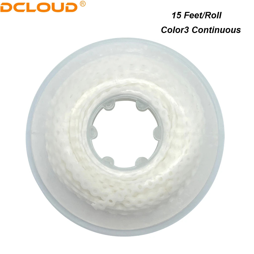 A roll of 15 feet of Color3 continuous dental orthodontic elastic chains.