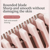 Close-up of a pink double headed shaver with rounded blades showing the shaving head.