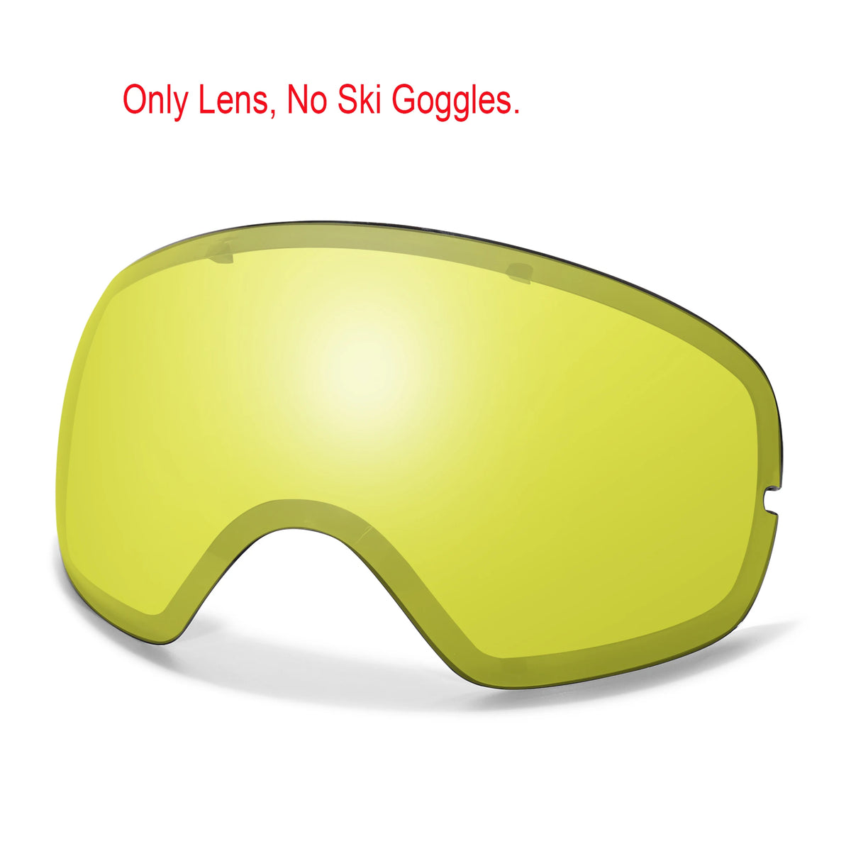 A yellow lens is shown, indicating only a lens is included, not ski goggles.