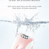 A pink electric body epilator device is shown splashing water, emphasizing its IPX5 waterproof and splashproof features.