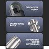 Close-up view of a precision nose hair trimmer showing its dust cover design, double-edged blade, and 360° rounded corner cut