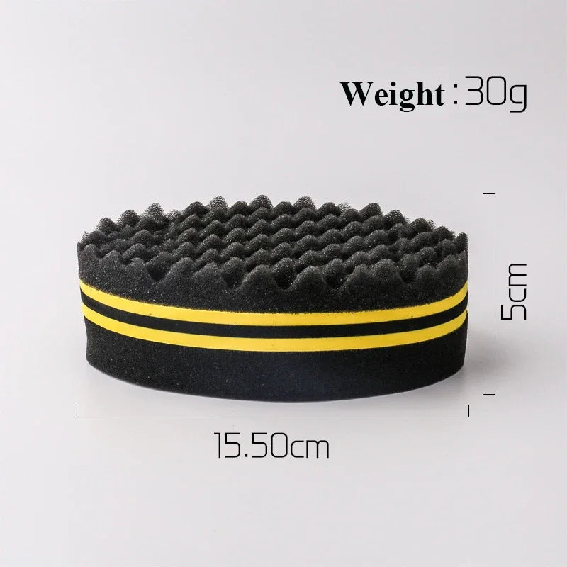 Black hair braiding brush with yellow stripes, measuring 15.50cm long and 5cm high, weighing 30g.