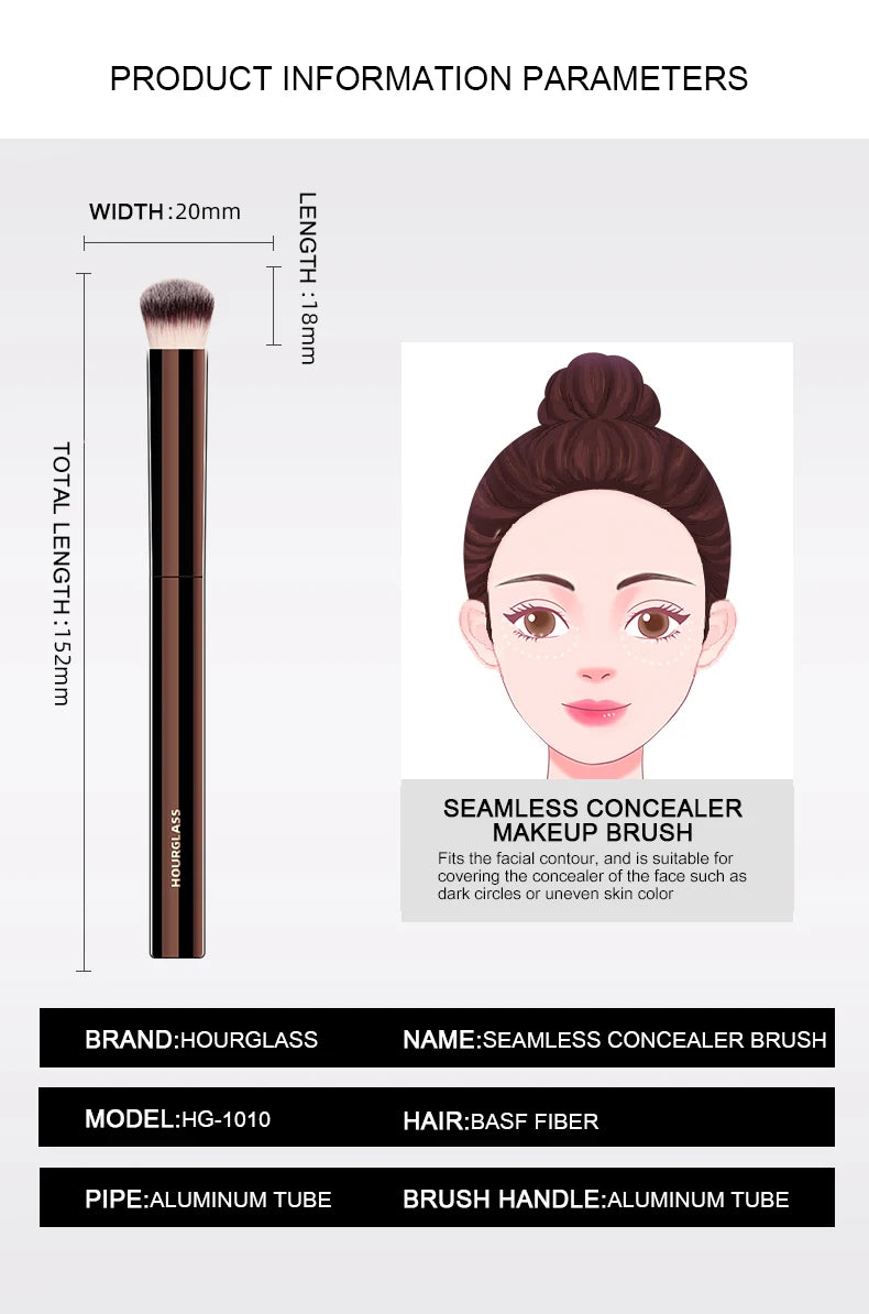 Pinceau de maquillage à couvrance long, brun foncé et sans couture, avec manche en tube d'aluminium et tête de poils synthéti