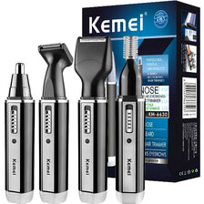 A set of three Kemel rechargeable hair trimmers for nose, ear, and eyebrows displayed in a box.