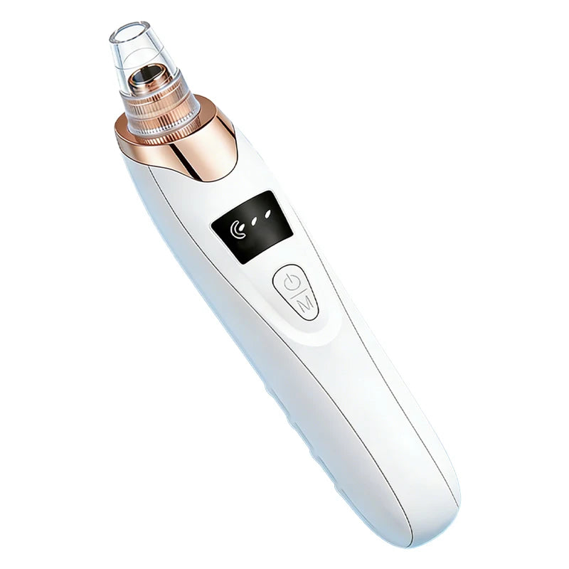 A white electric blackhead remover vacuum acne cleaner device.