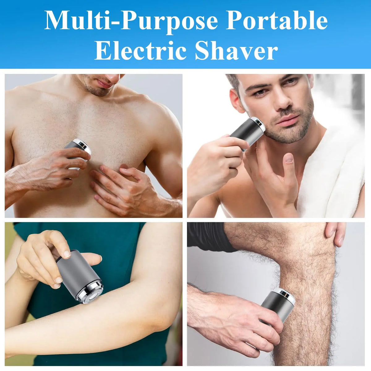 A multi-purpose portable electric shaver being used on a man's face and beard area.