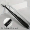 Close-up view of a black toothbrush handle featuring an anti-slip design.