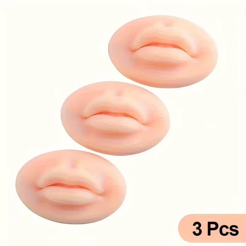 Three reusable silicone practice skins for tattoo art, light peach color.