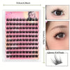 A package of black cluster self-adhesive dog-style eyelashes with various lengths displayed alongside usage examples.