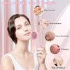 A woman is shown using a pink sonic facial cleansing brush for deep cleansing, exfoliation, and skin care.