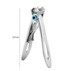 A professional stainless steel nail clippers set with a silver handle and blue blade visible.
