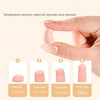 Hand demonstrates the slow rebound of temperature memory cotton earplugs over six seconds.