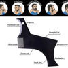 Diagram showing various haircut lines like Forehead, Mustache, Neck, and Straight Cut on a beard styling template.