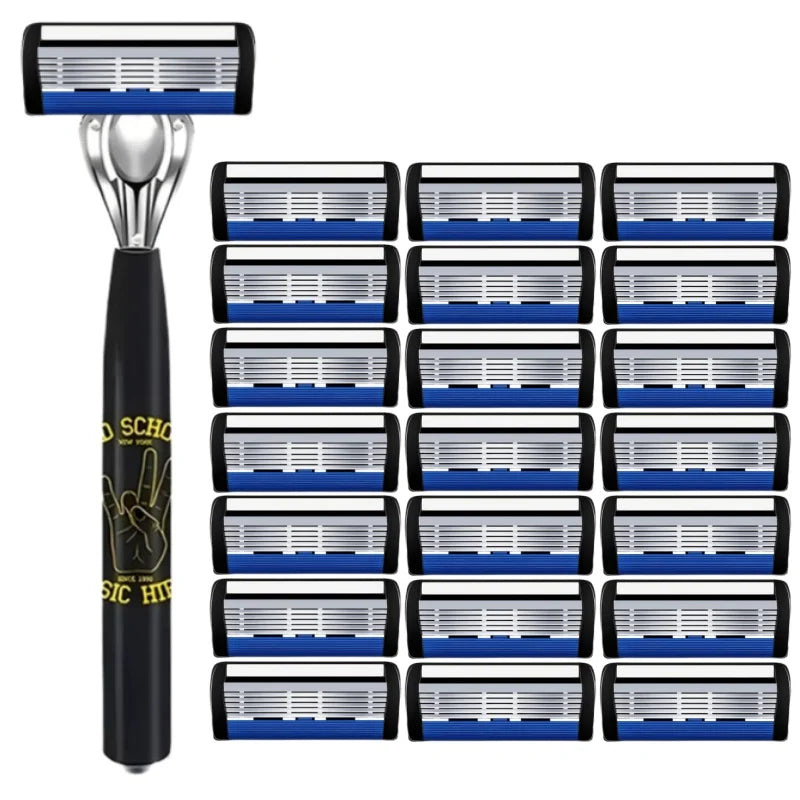 A set of twelve premium stainless steel shaving heads for a shaver.