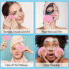 Four images showing compressed facial sponges used for removing grease, mud film, makeup, and daily cleaning.