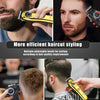 A professional electric hair clipper set is shown being used to style a man's haircut.