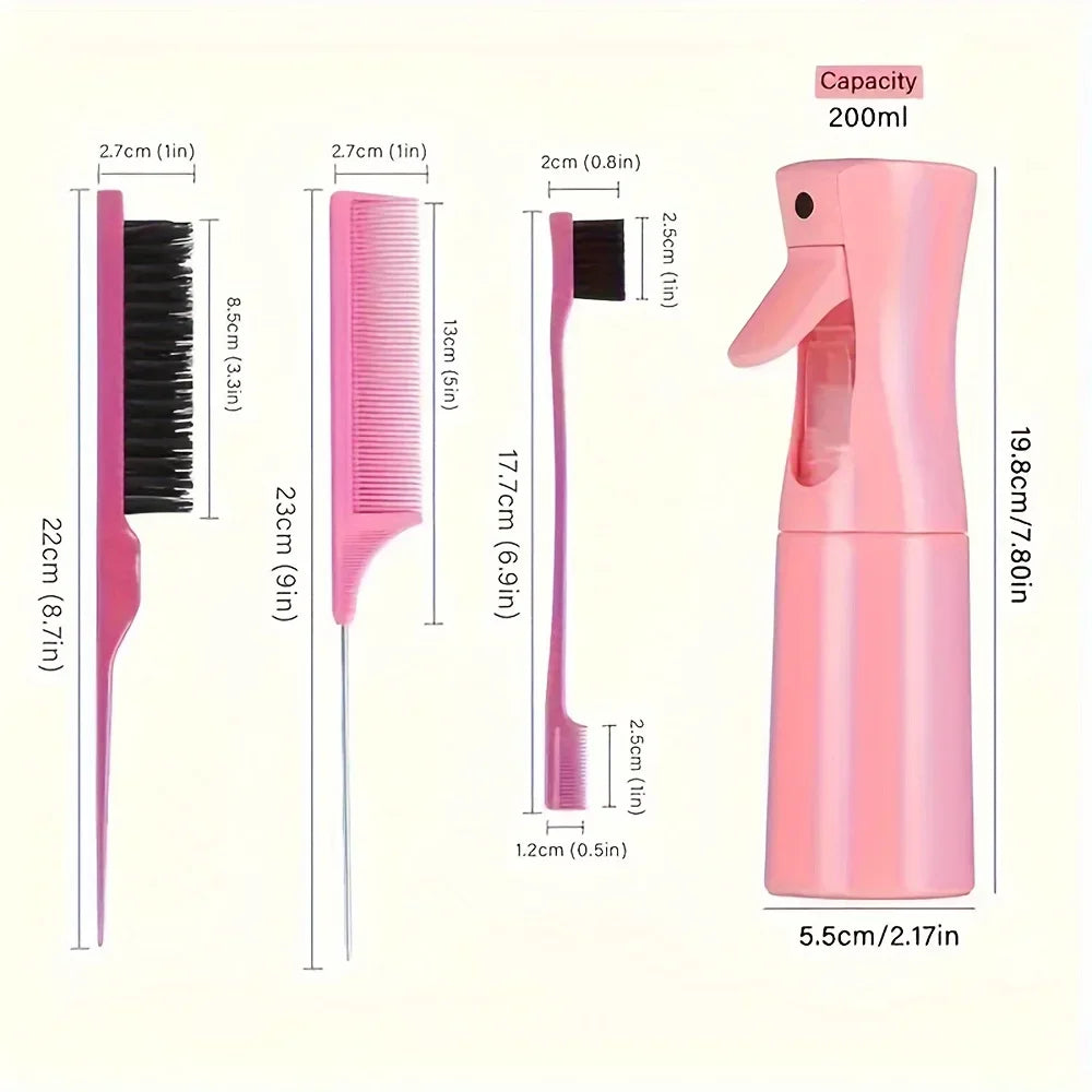 Ensemble de peignes et brosse pour coiffure professionnelle rose, emballé dans un flacon de 200 ml