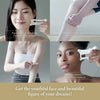 A collage showing a resin facial gua sha massage tool being used on the face and body for slimming, reducing swelling, and sm
