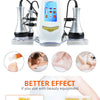 A white ultrasonic body sculpting device used with gel, showing its application on skin.