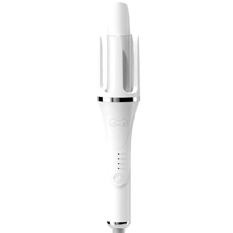 A white professional automatic hair curling iron with a sleek design.
