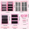 A set of DIY lash extension kits showing various lash types and tools including lashes, adhesive, and tweezers.