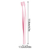 A pair of pink precision lash applicator tweezers shown vertically with dimensions.