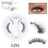 A set of magnetic mink false eyelashes shown in various applications and close-ups.