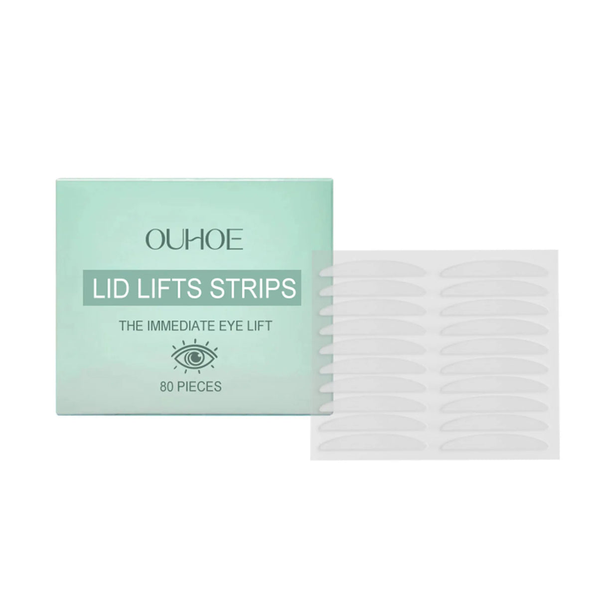 Box of OUHOE lid lifts strips for an immediate eye lift, containing 80 pieces.