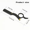 A black straight edge barber razor shown with various dimensions marked.
