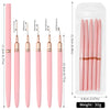 A set of pink nail art liner brushes with ultra-fine tips packaged in a clear plastic pouch.