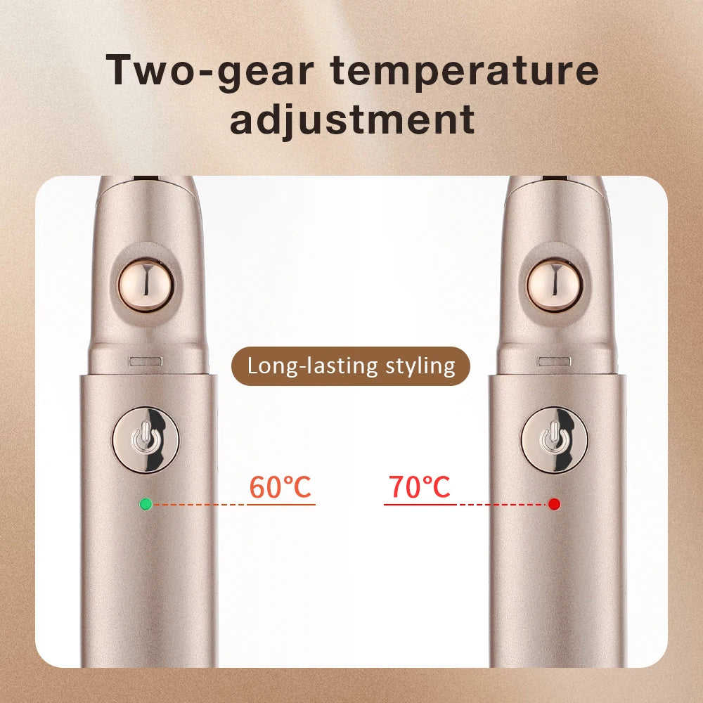 Close-up view of a rose gold electric beauty tool for two-gear temperature adjustment on eyelashes and eyebrows.