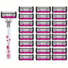 A set of 12 black and magenta multi-layer body hair removal razors with stainless steel handles.