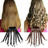 A pair of black and brown removable heatless hair curlers for overnight styling shown from the back.